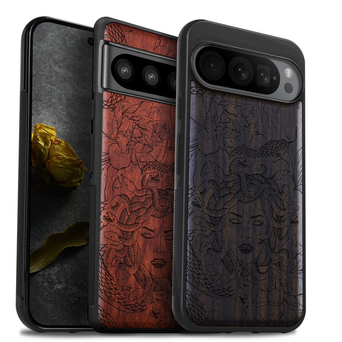 The Medusa Enigma, Classic Engraved Wood & TPU Case - Artisanal Cover for Google Pixel