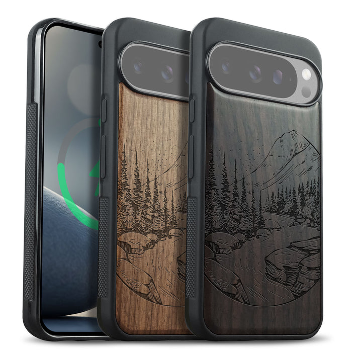 The Lake and Mountain Landscape, Classic Engraved Wood & TPU Case - Artisanal Cover for Google Pixel