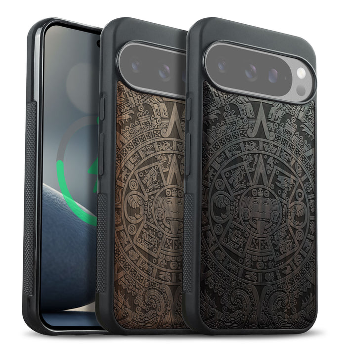 Maya Cycles, Classic Engraved Wood & TPU Case - Artisanal Cover for Google Pixel