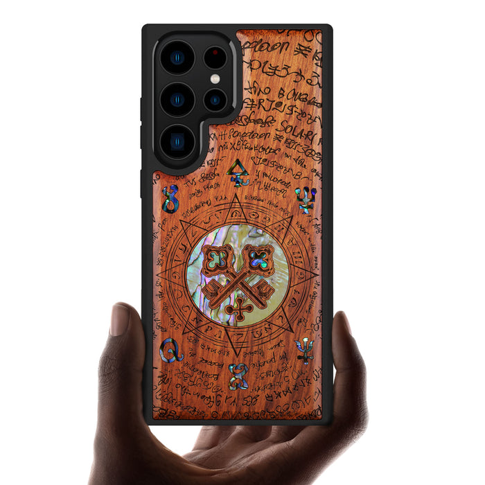 A Heraldic Enigma, Hand-Inlaid Wood & Mother of Pearl Case - Artisanal Cover for Samsung Galaxy