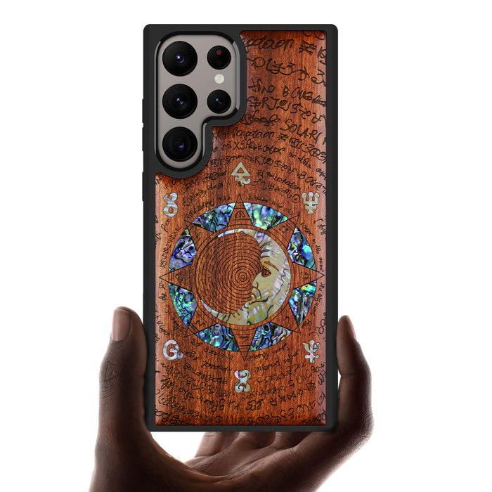 A Manuscript Enigma, Hand-Inlaid Wood & Mother of Pearl Case - Artisanal Cover for Samsung Galaxy