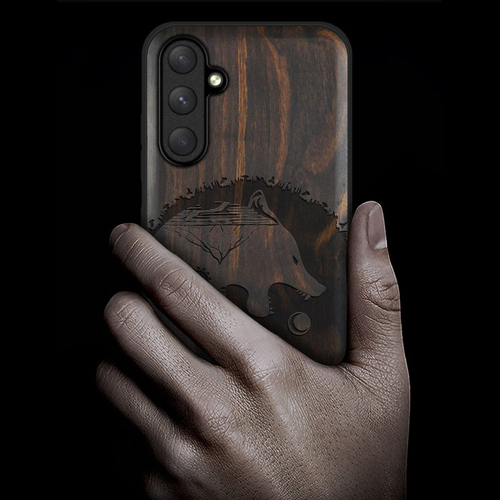 Yin-Yang Wolf, Classic Engraved Wood & TPU Case - Artisanal Cover for Samsung Galaxy