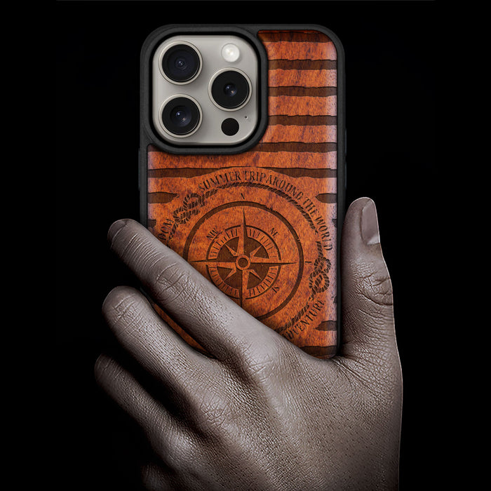 Charting the Course, Classic Engraved Wood & TPU Case - Artisanal Cover for Apple iPhone