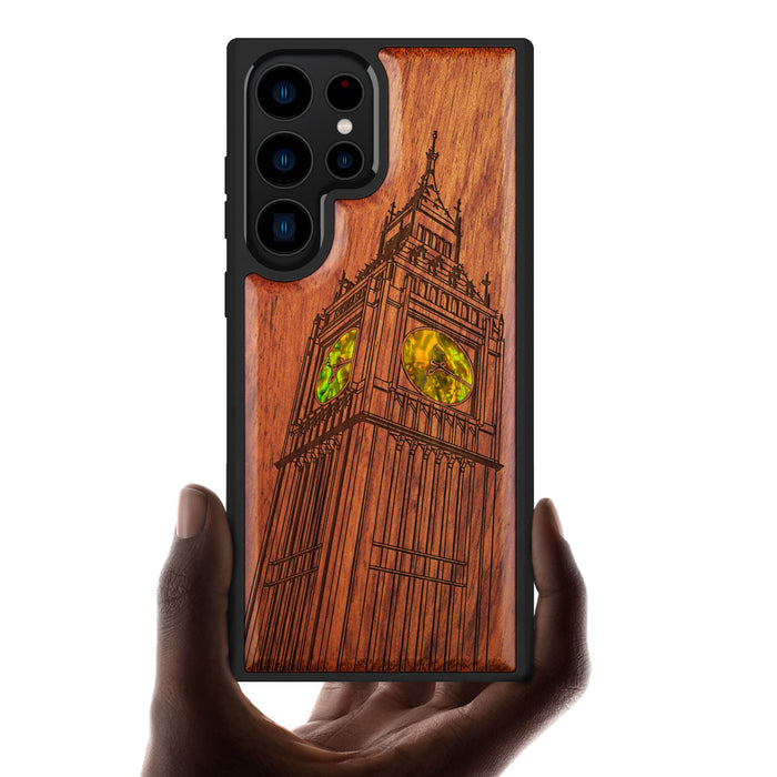 The Big Ben of London, Hand-Inlaid Wood & Mother of Pearl Case - Artisanal Cover for Samsung Galaxy