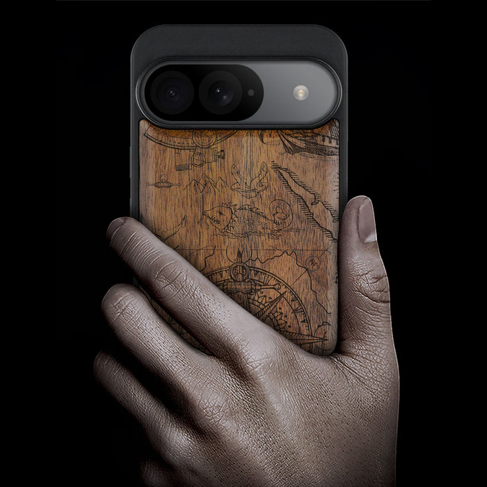 Nautical Chronicles, Classic Engraved Wood & TPU Case - Artisanal Cover for Google Pixel