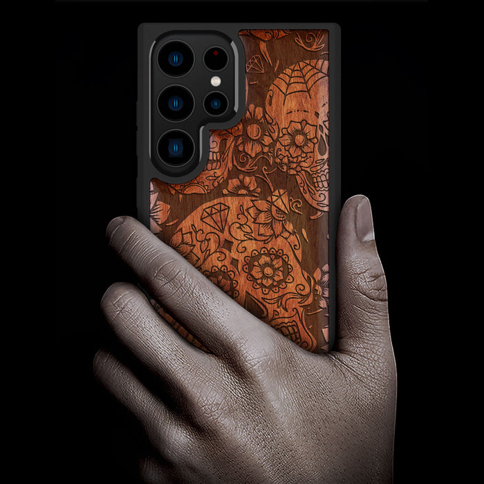 Dance of the Sugar Skulls, Classic Engraved Wood & TPU Case - Artisanal Cover for Samsung Galaxy