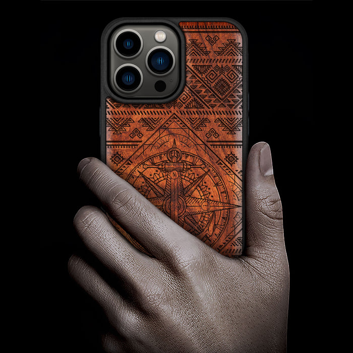 Voyage Intrigue, Classic Engraved Wood & TPU Case - Artisanal Cover for Apple iPhone