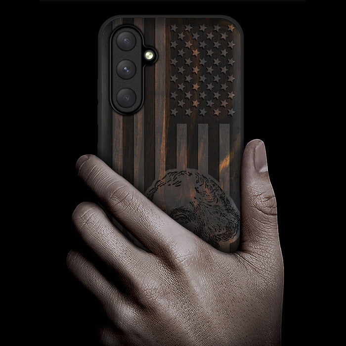 George Washington's Portrait Amidst Stars and Stripes, Classic Engraved Wood & TPU Case - Artisanal Cover for Samsung Galaxy