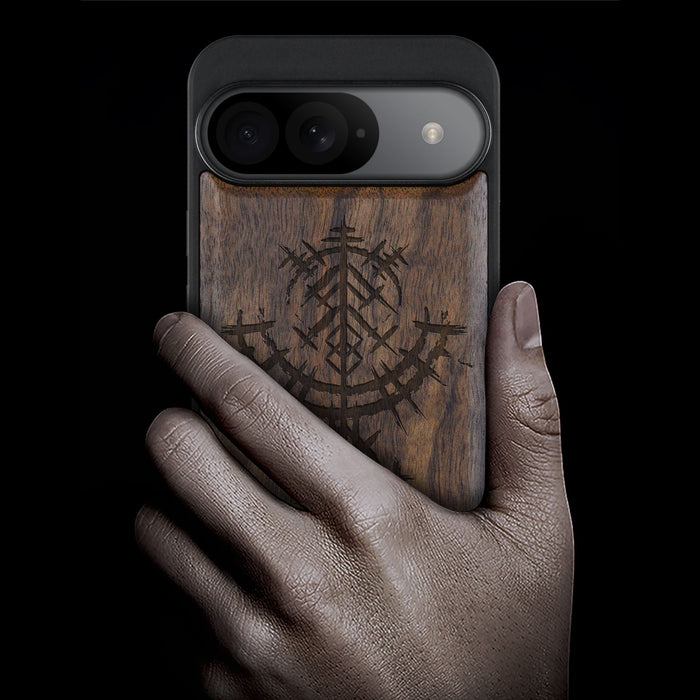 Vegvísir, Classic Engraved Wood & TPU Case - Artisanal Cover for Google Pixel