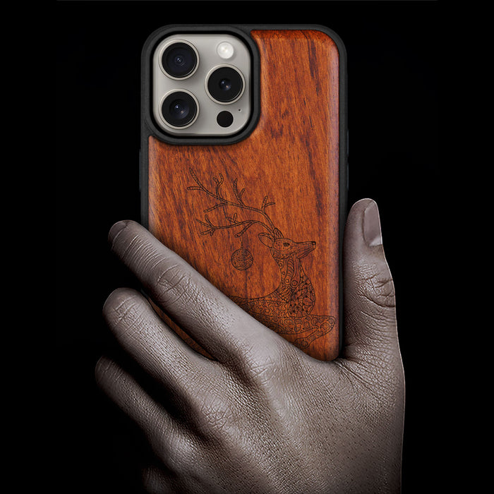 The Leaping Deer, Classic Engraved Wood & TPU Case - Artisanal Cover for Apple iPhone