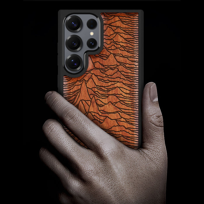 Echo Waves Classic Engraved Wood & TPU Case Samsung Galaxy Artisanal Case View