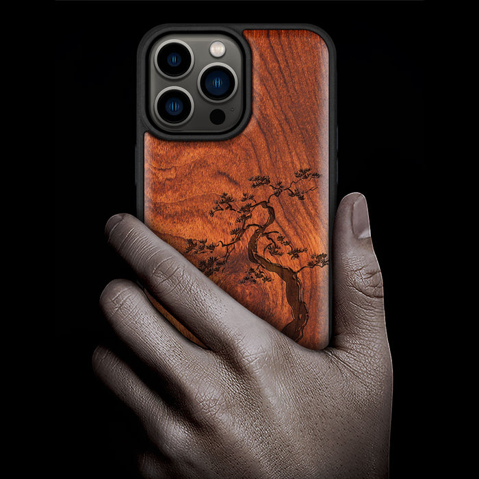 The Majestic Pine Tree, Classic Engraved Wood & TPU Case - Artisanal Cover for Apple iPhone