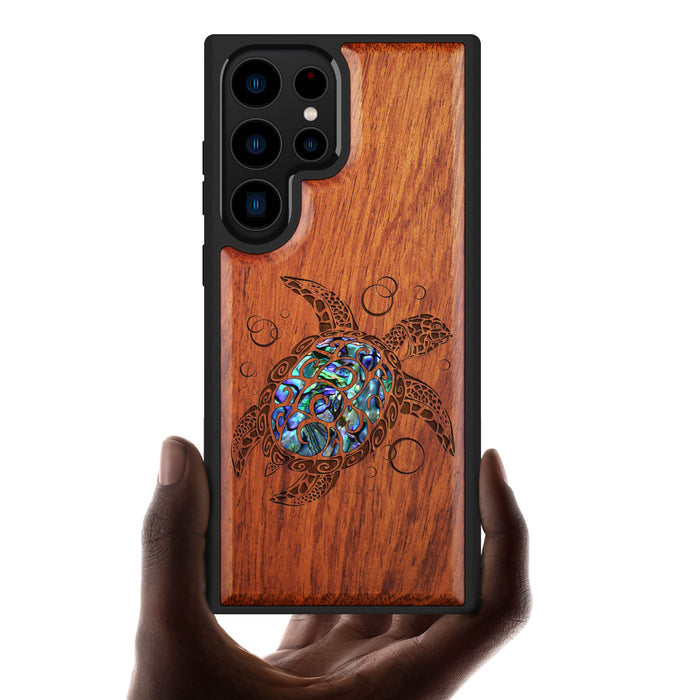 The Maori Turtle, Hand-Inlaid Wood & Mother of Pearl Case - Artisanal Cover for Samsung Galaxy