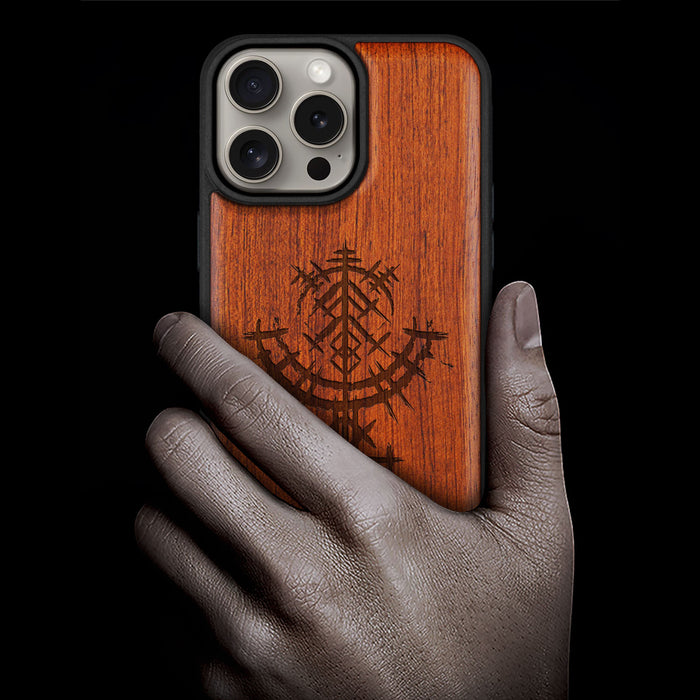 Vegvísir, Classic Engraved Wood & TPU Case - Artisanal Cover for Apple iPhone