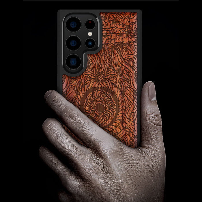 Futhark Alphabet, Classic Engraved Wood & TPU Case - Artisanal Cover for Samsung Galaxy