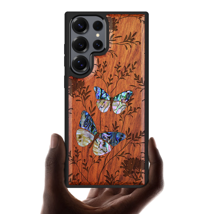 A Dance of Nature, Hand-Inlaid Wood & Mother of Pearl Case - Artisanal Cover for Samsung Galaxy