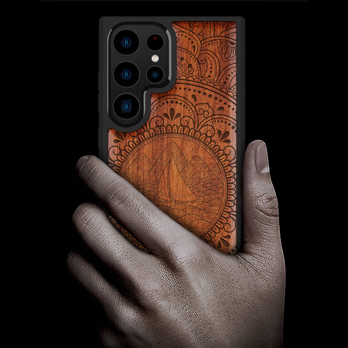 Serenity Mandala, Classic Engraved Wood & TPU Case - Artisanal Cover for Samsung Galaxy