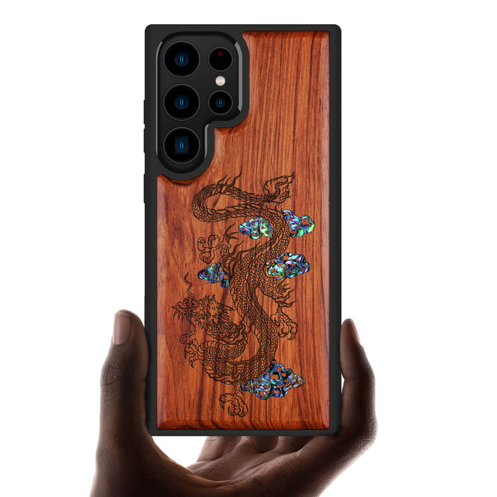 Majestic Chinese Dragon, Hand-Inlaid Wood & Mother of Pearl Case - Artisanal Cover for Samsung Galaxy