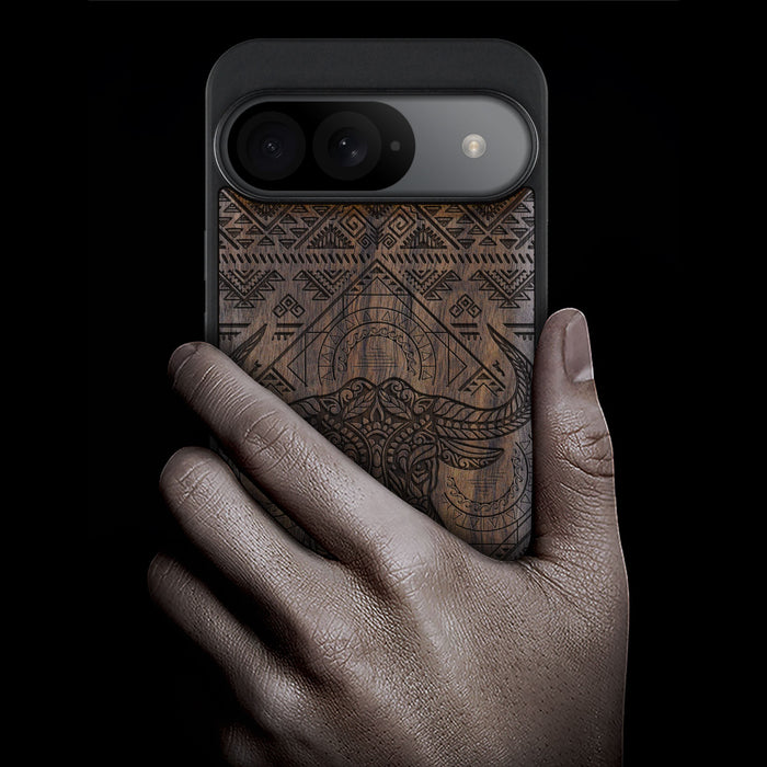 The Sacred Bovine, Classic Engraved Wood & TPU Case - Artisanal Cover for Google Pixel