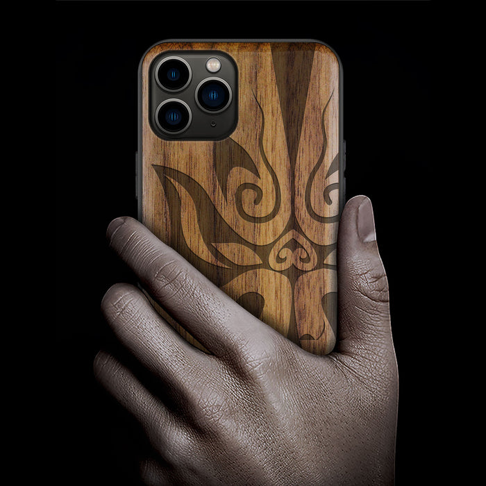 The Chinese Opera Mask, Classic Engraved Wood & TPU Case - Artisanal Cover for Apple iPhone