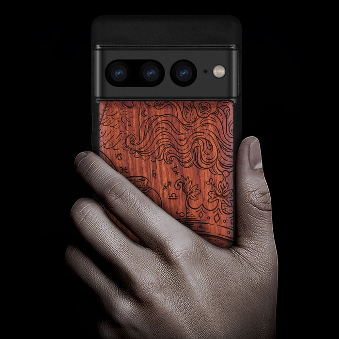 Zodiac Mystique, Classic Engraved Wood & TPU Case - Artisanal Cover for Google Pixel