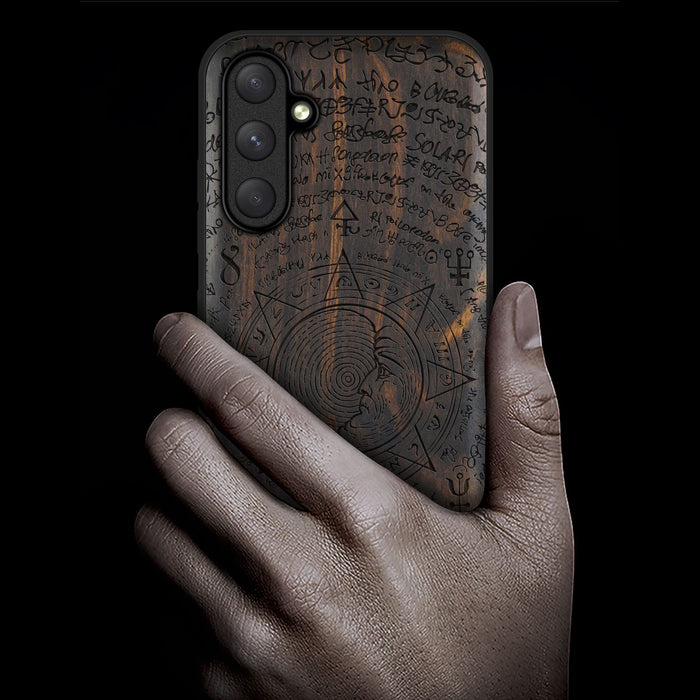 A Manuscript Enigma, Classic Engraved Wood & TPU Case - Artisanal Cover for Samsung Galaxy