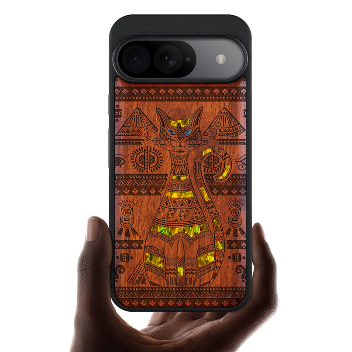 Eternal Watcher, Hand-Inlaid Wood & Mother of Pearl Case - Artisanal Cover for Google Pixel