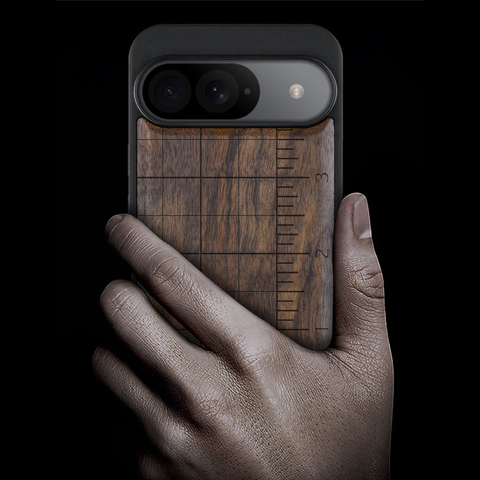 Measuring the Fine Details, Classic Engraved Wood & TPU Case - Artisanal Cover for Google Pixel