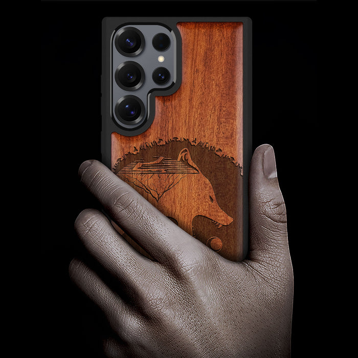 Yin-Yang Wolf Classic Engraved Wood & TPU Case Samsung Galaxy Artisanal Case View
