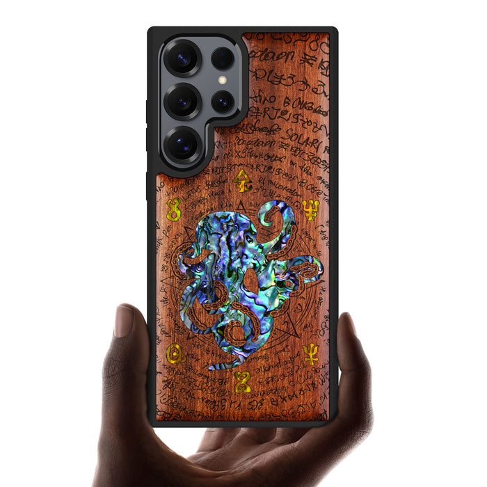 Celestial Cephalopod, Hand-Inlaid Wood & Mother of Pearl Case - Artisanal Cover for Samsung Galaxy