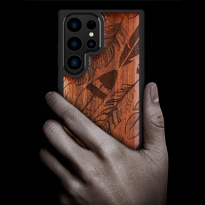 The Feathered Array, Classic Engraved Wood & TPU Case - Artisanal Cover for Samsung Galaxy