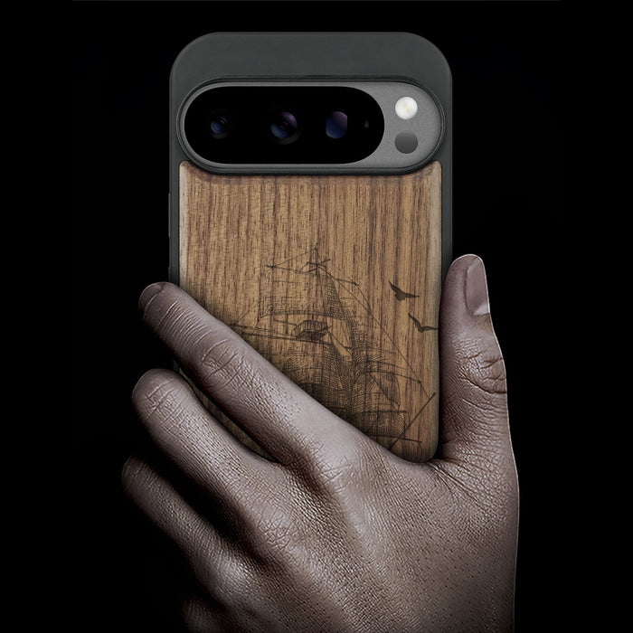 Sailboat Calm, Classic Engraved Wood & TPU Case - Artisanal Cover for Google Pixel
