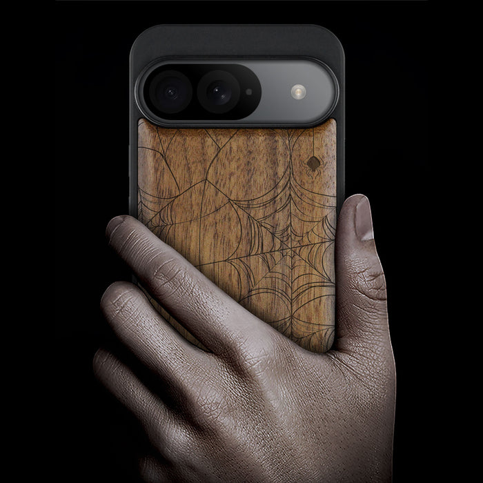 The Web Spinner's Craft, Classic Engraved Wood & TPU Case - Artisanal Cover for Google Pixel