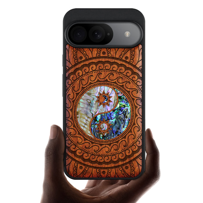 The Yin Yang Paisley, Hand-Inlaid Wood & Mother of Pearl Case - Artisanal Cover for Google Pixel