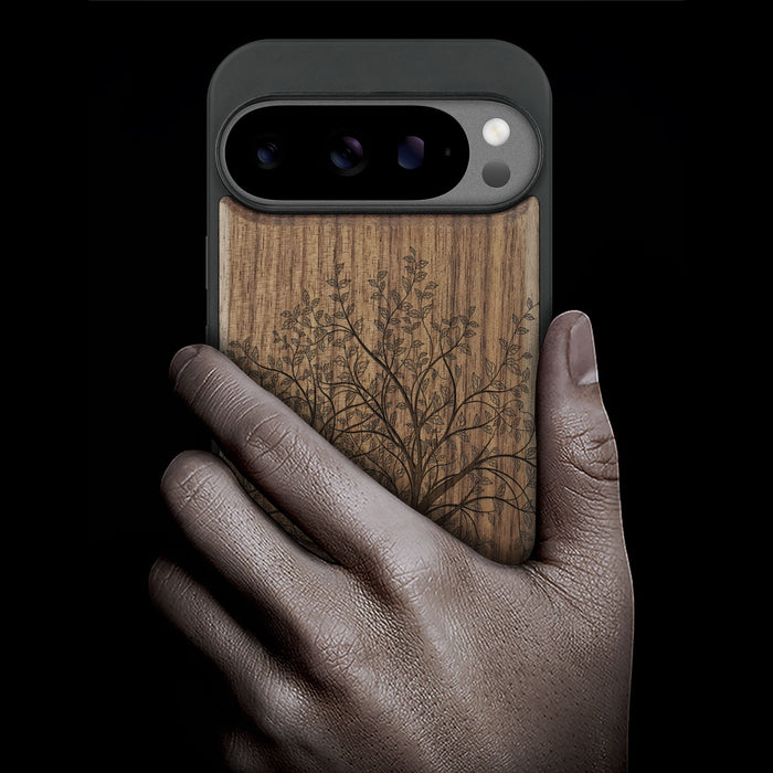 Line Tree, Classic Engraved Wood & TPU Case - Artisanal Cover for Google Pixel