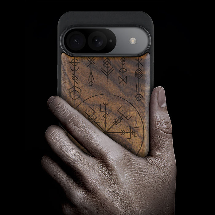 Viking Amulet, Classic Engraved Wood & TPU Case - Artisanal Cover for Google Pixel