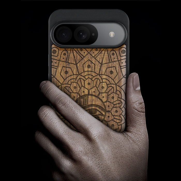 Mandala Eye of Horus, Classic Engraved Wood & TPU Case - Artisanal Cover for Google Pixel