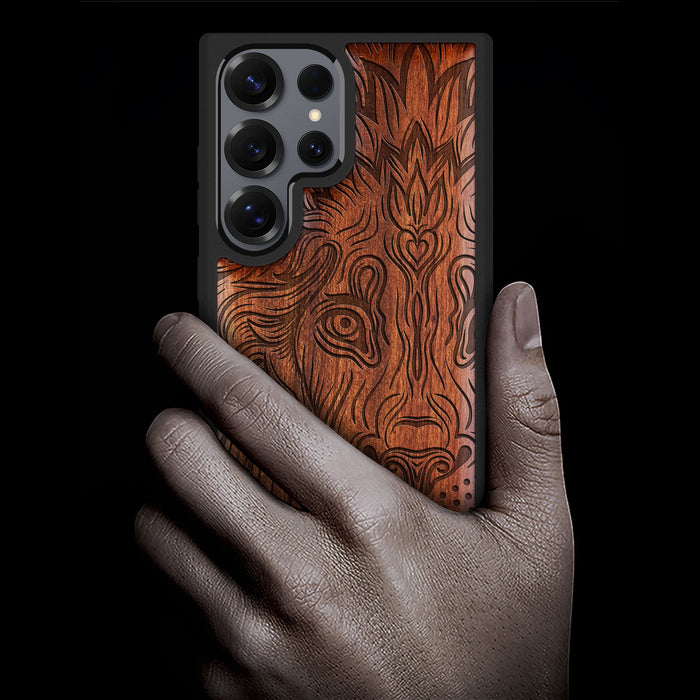Zentangle Lion Classic Engraved Wood & TPU Case Samsung Galaxy Artisanal Case View
