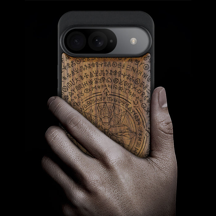 Mystical Armor, Classic Engraved Wood & TPU Case - Artisanal Cover for Google Pixel