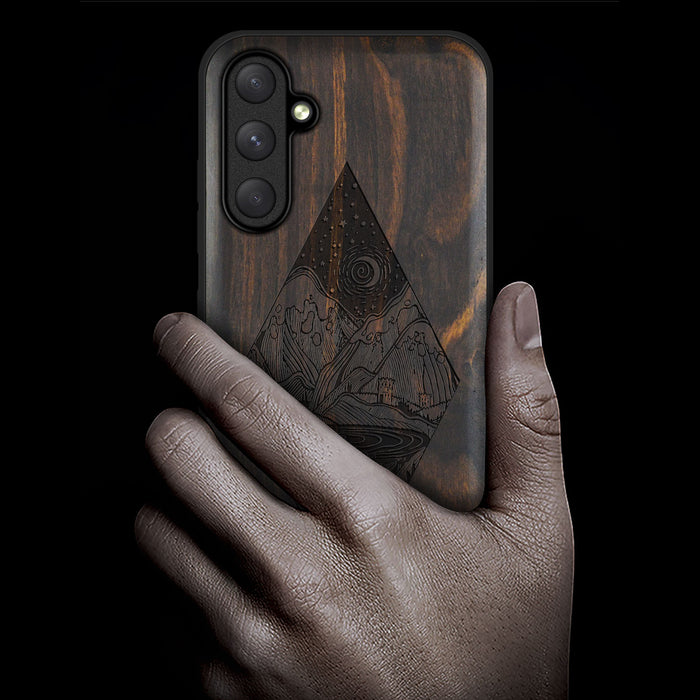 Diamond Nightscape, Classic Engraved Wood & TPU Case - Artisanal Cover for Samsung Galaxy