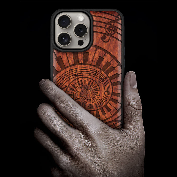 A Spiral Symphony, Classic Engraved Wood & TPU Case - Artisanal Cover for Apple iPhone