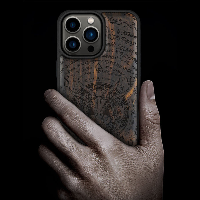 Dragon Skull within an Octagonal Star Classic Engraved Wood & TPU Case Apple iPhone Artisanal Case View