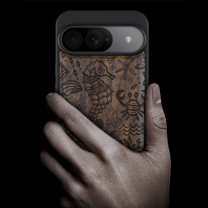 An Oceanic Odyssey, Classic Engraved Wood & TPU Case - Artisanal Cover for Google Pixel