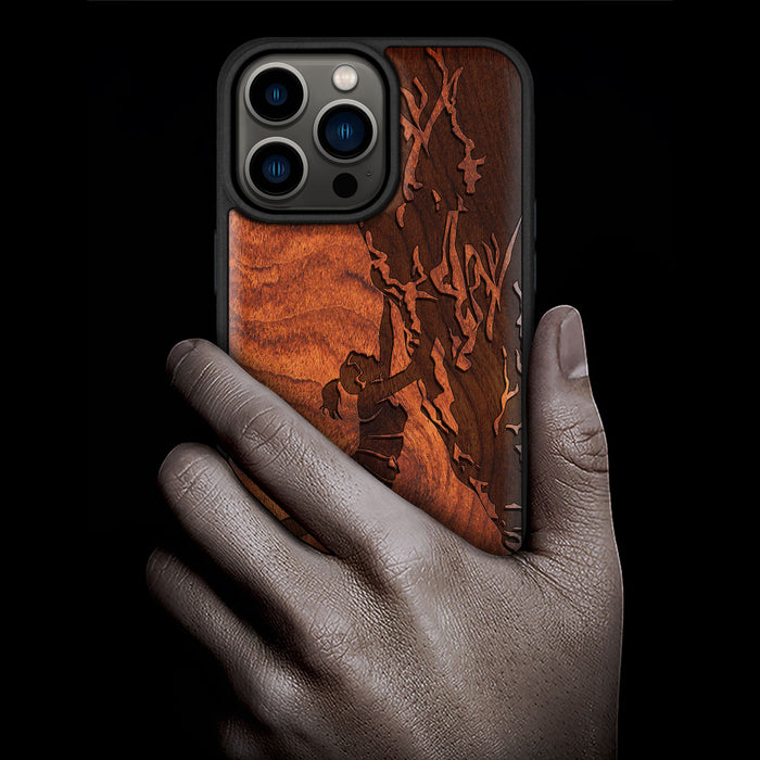 Woman Ascending the Cliff, Classic Engraved Wood & TPU Case - Artisanal Cover for Apple iPhone