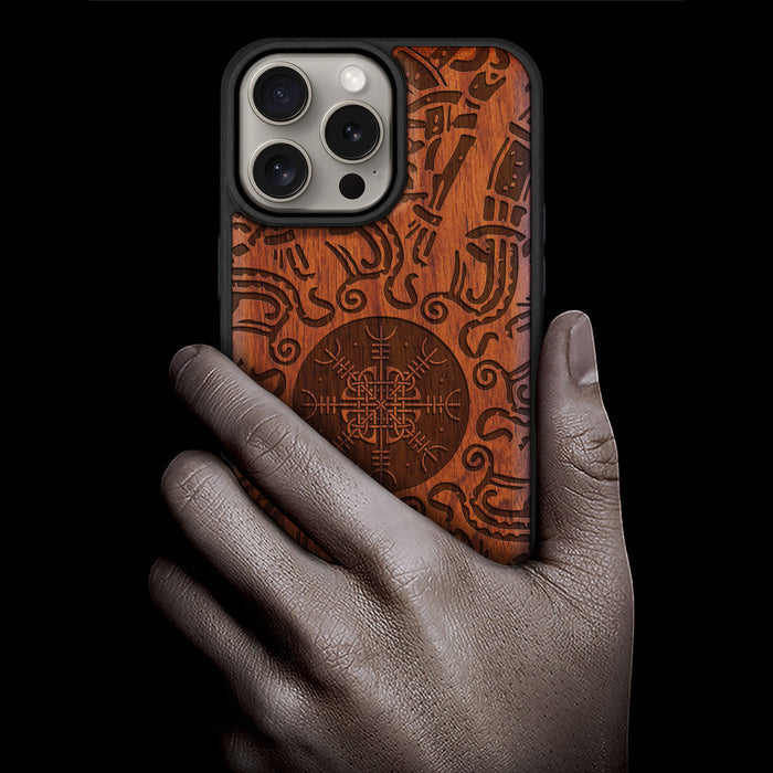 Viking Shield, Classic Engraved Wood & TPU Case - Artisanal Cover for Apple iPhone