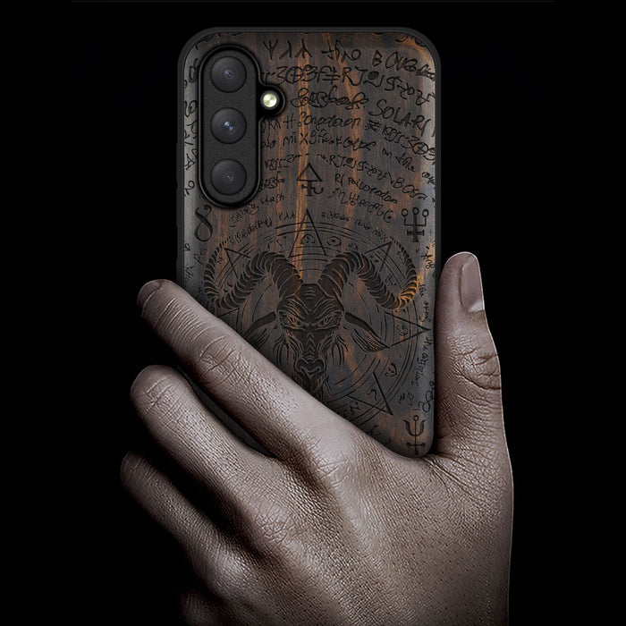 Baphomet's Visage, Classic Engraved Wood & TPU Case - Artisanal Cover for Samsung Galaxy