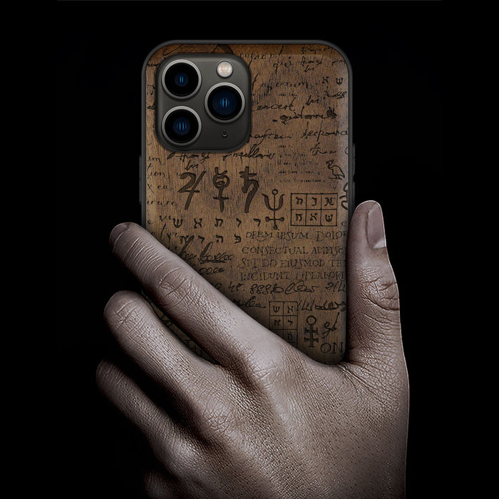 Lorem Ipsum Newsprint Pattern, Classic Engraved Wood & TPU Case - Artisanal Cover for Apple iPhone