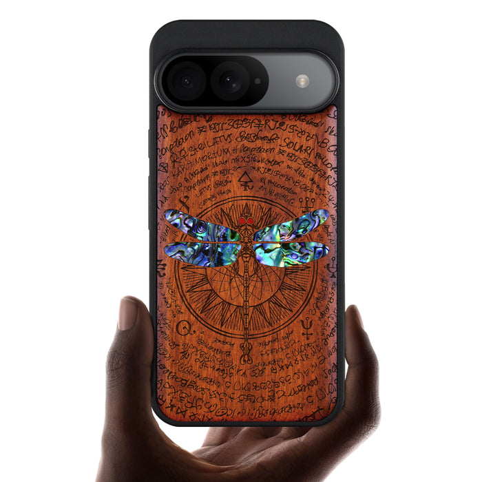 The Graceful Dragonfly, Hand-Inlaid Wood & Mother of Pearl Case - Artisanal Cover for Google Pixel