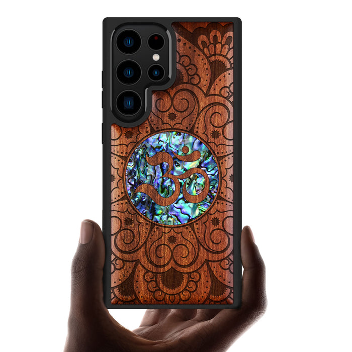 Eternal Om Mandala, Hand-Inlaid Wood & Mother of Pearl Case - Artisanal Cover for Samsung Galaxy