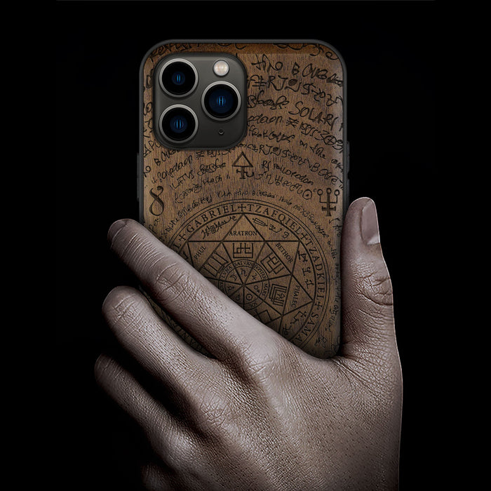 Archangel Solomon's Seals, Classic Engraved Wood & TPU Case - Artisanal Cover for Apple iPhone